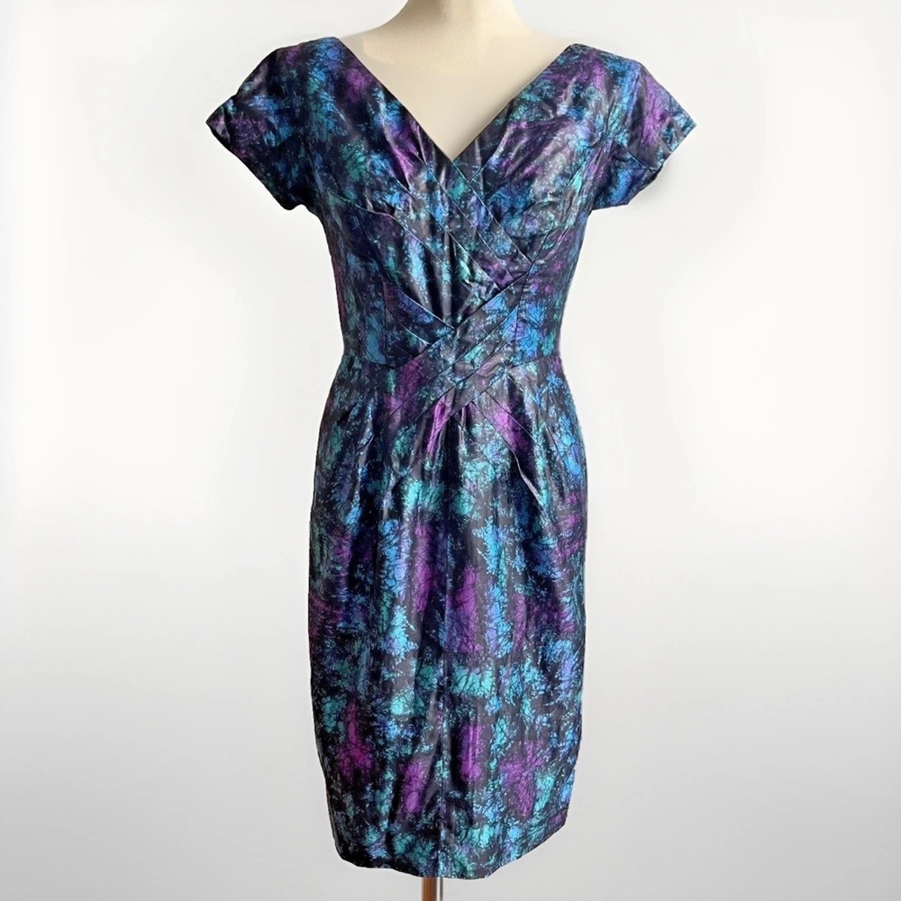 Vintage 1950s Alix of Miami Dress Black Purple Blue Abstract Couture Size Small